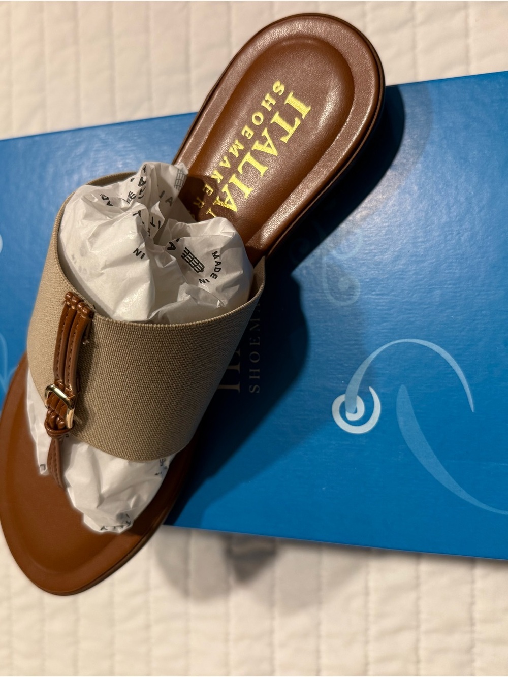 Italian Shoemakers Beige and Brown Slide Mule with Buckle Detail